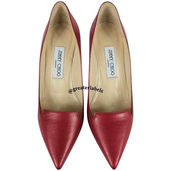 New Jimmy Choo Alia Red Leather Pumps Pointy Toes Size 37.5 - Picture 2 of 10